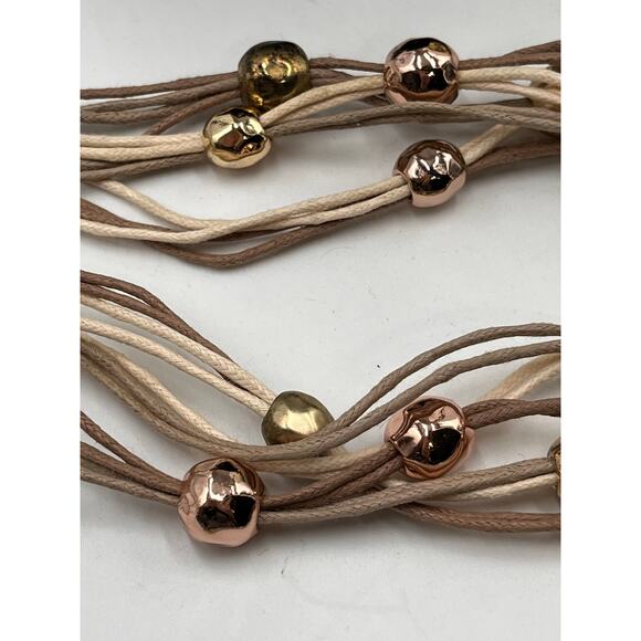 St. Thomas Mixed Metal Multi Strand Beaded Silk Cord Statement Necklace - Picture 9 of 10